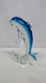 Murano Art Glass Blue Dolphin Sculpture 13"