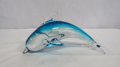Vintage Art Glass Blue & Clear Dolphin