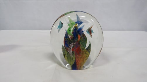 Vintage Murano Style Aquarium Glass Paperweight