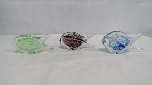 3 Vintage Murano Style Art Glass Fish Paperweight