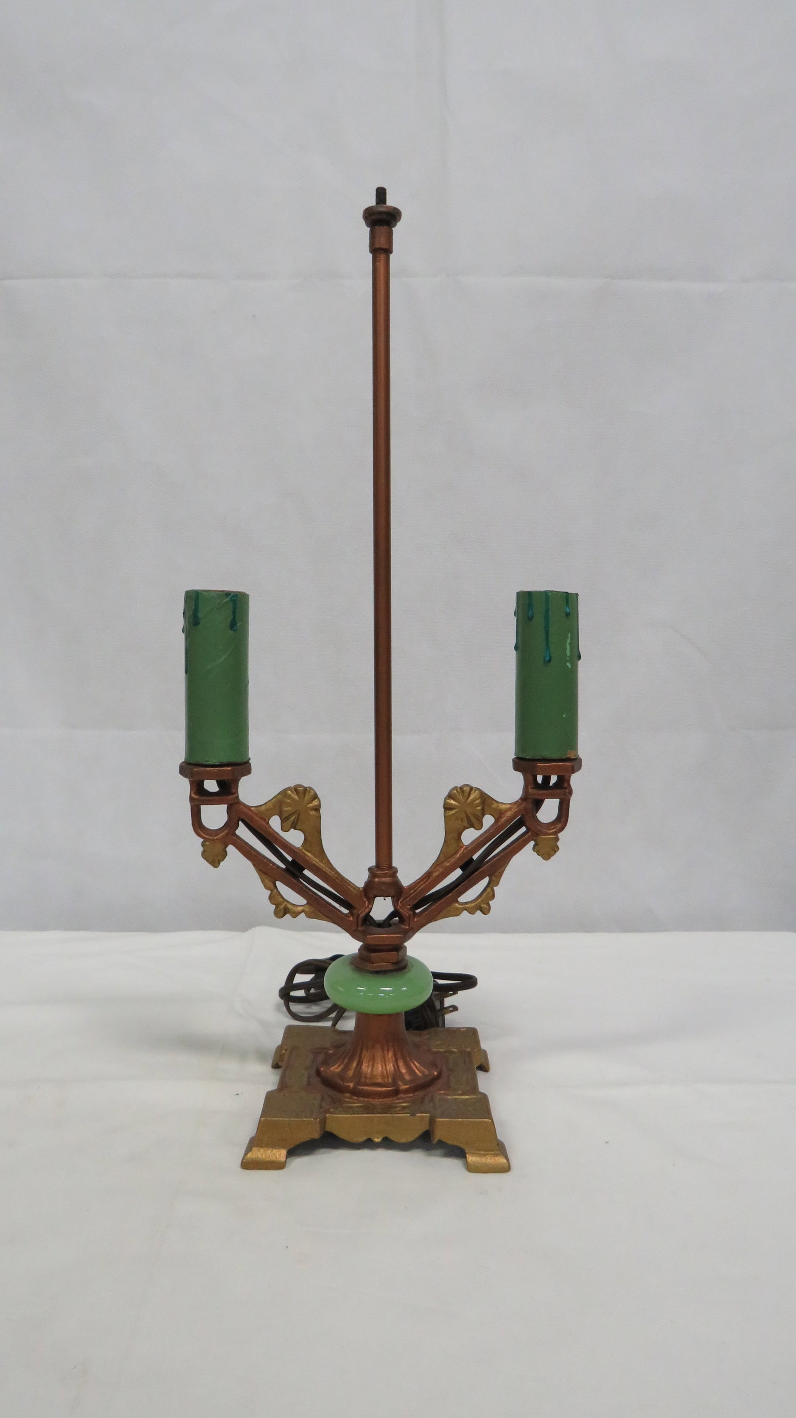 Art Deco Cast Metal Jadeite Table Lamp (1 of 4)