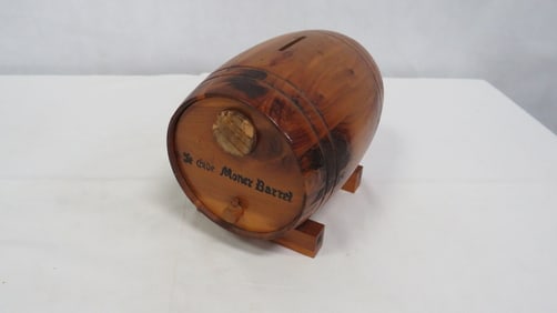 Vintage Wooden Keg Barrel Bank