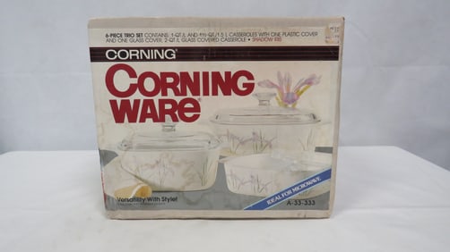 Vintage 6 pc Shadow Iris Corning Ware Sealed Box