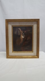 Vintage Deer Painting Signed Claudia Moss