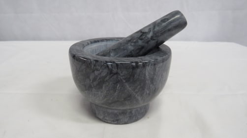 Polished Gray Marble Mortar and Pestle