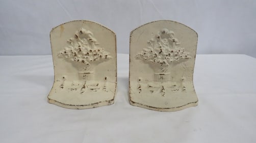 Antique Cast Iron Flower Basket Bookends