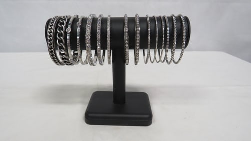 Collection 15 Silver Tone Bangle Bracelets