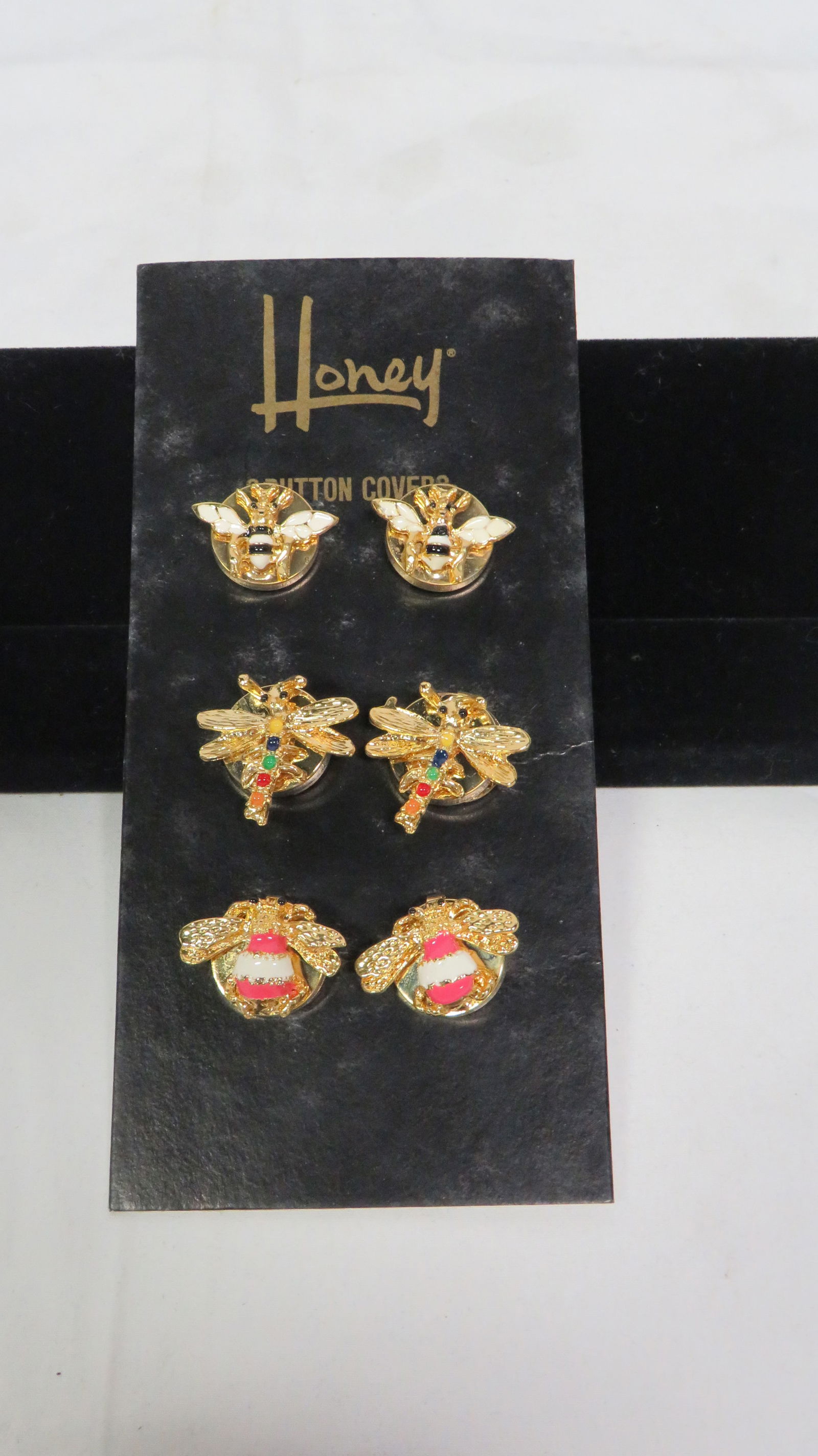 Vintage Honey Bumblebee Cuff Button Covers: Vintage Honey Bumblebee & Dragonfly Cuff Button Covers in good condition.