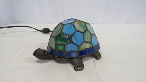Vintage Turtle Stained Glass Lamp
