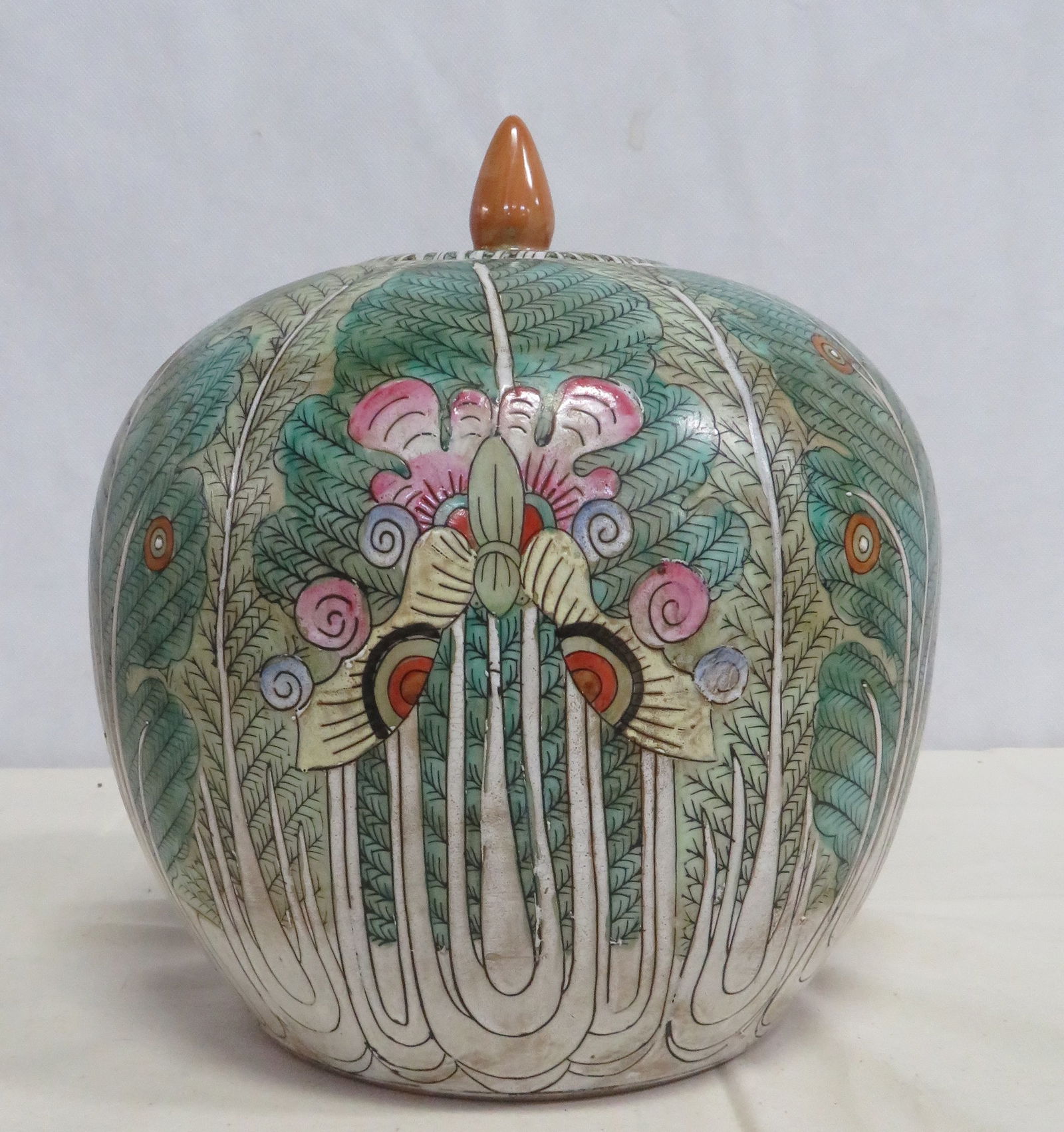 Vintage Chinoiserie Cabbage Leaf Bojan Ginger Jar