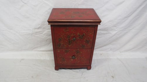 Two Drawer Floral Painted Cabinet