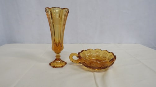 Vintage Fostoria Coin Glass Vase & Nappy