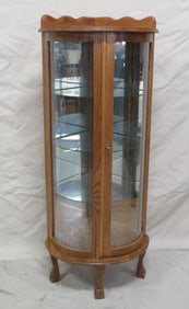 Vintage Oak Curved Glass Corner Cabinet