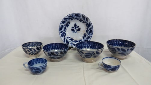 7 pc Antique Flow Blue Maestricht Dutch Pottery