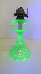 Antique Uranium Vaseline Glass Oil Lamp