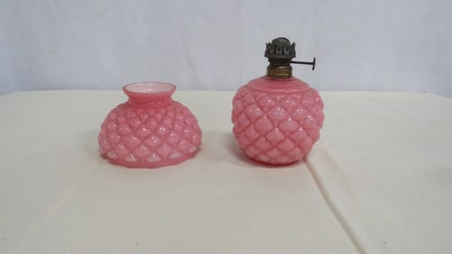 Vintage Pink Quilted Miniature Oil Lamp