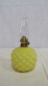 Antique Yellow Satin Glass Miniature Oil Lamp