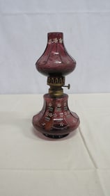 Beaded Panel & Shell Amethyst Miniature Oil Lamp
