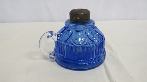 Antique Cobalt Blue Miniature Finger Oil Lamp