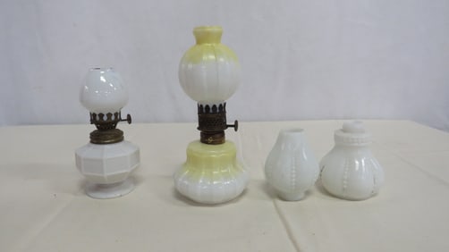 3 Vintage Miniature Milkglass Oil Lamps