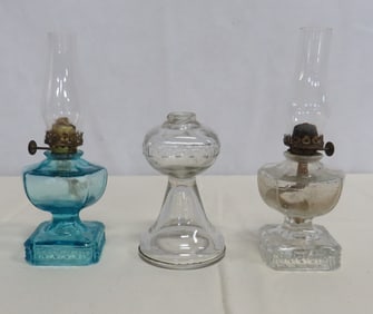 3 Antique Greek Key Miniature Courting Oil Lamps