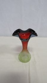 Vintage Lemon-Ruby Ruffled Vase