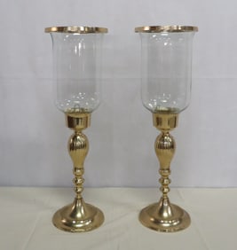 Vintage Brass Candlesticks with Hurricane Shades