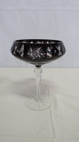Vintage Bohemian Cut Glass Tall Compote