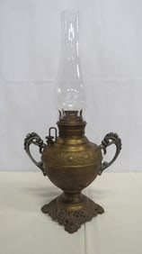Antique Miller Ornate Brass & Nickel Oil Lamp