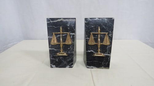 Vintage Scales of Justice Marble Lawyer Bookends