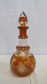 Vintage Czech Cut to Clear Amber Decanter