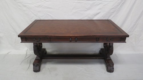 Vintage Leathertop Lyre Base Writing Desk