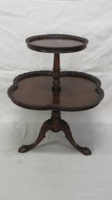 Antique Mahogany Pie Crust Two Tier Table