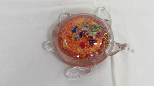 Vintage Art Glass Turtle Paperweight