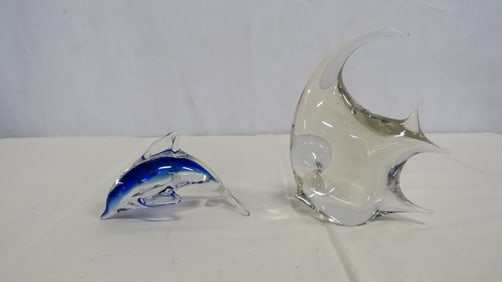 Blue Dolphin & Angelfish Art Glass Paperweights