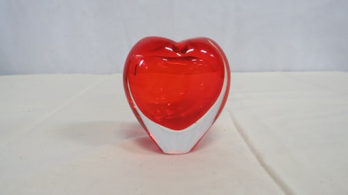 Art Glass Red Heart Shaped Paperweight Vase