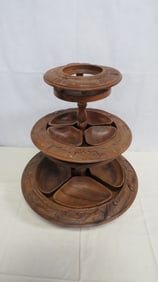 Mid Century Monkey Pod Hand Carved Lazy Susan