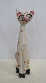 Vintage Whimsical Folk Art Carved Wooden 18" Cat