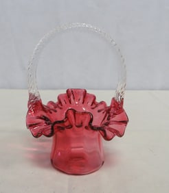 Vintage Fenton Cranberry Ruffled Basket