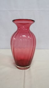 Fenton Cranberry Art Glass Ribbed Vase