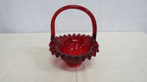 Vintage Fenton Amberina Diamond Fan Basket
