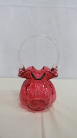 Fenton Cranberry Optic Rib Basket