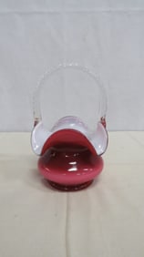 Vintage Fenton Cranberry Overlay Ruffled Basket