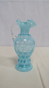 Vintage Fenton Blue Opalescent Coin Dot Ewer