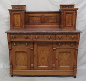 Antique Burled Walnut Eastlake M/T Sideboard