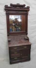 Antique Victorian Walnut Eastlake M/T Washstand