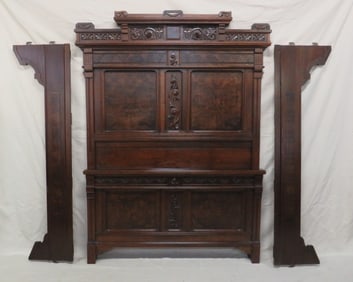 Antique Victorian Walnut Eastlake High Back Bed
