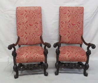 Pair of Antique French Louis XIV Throne Chairs