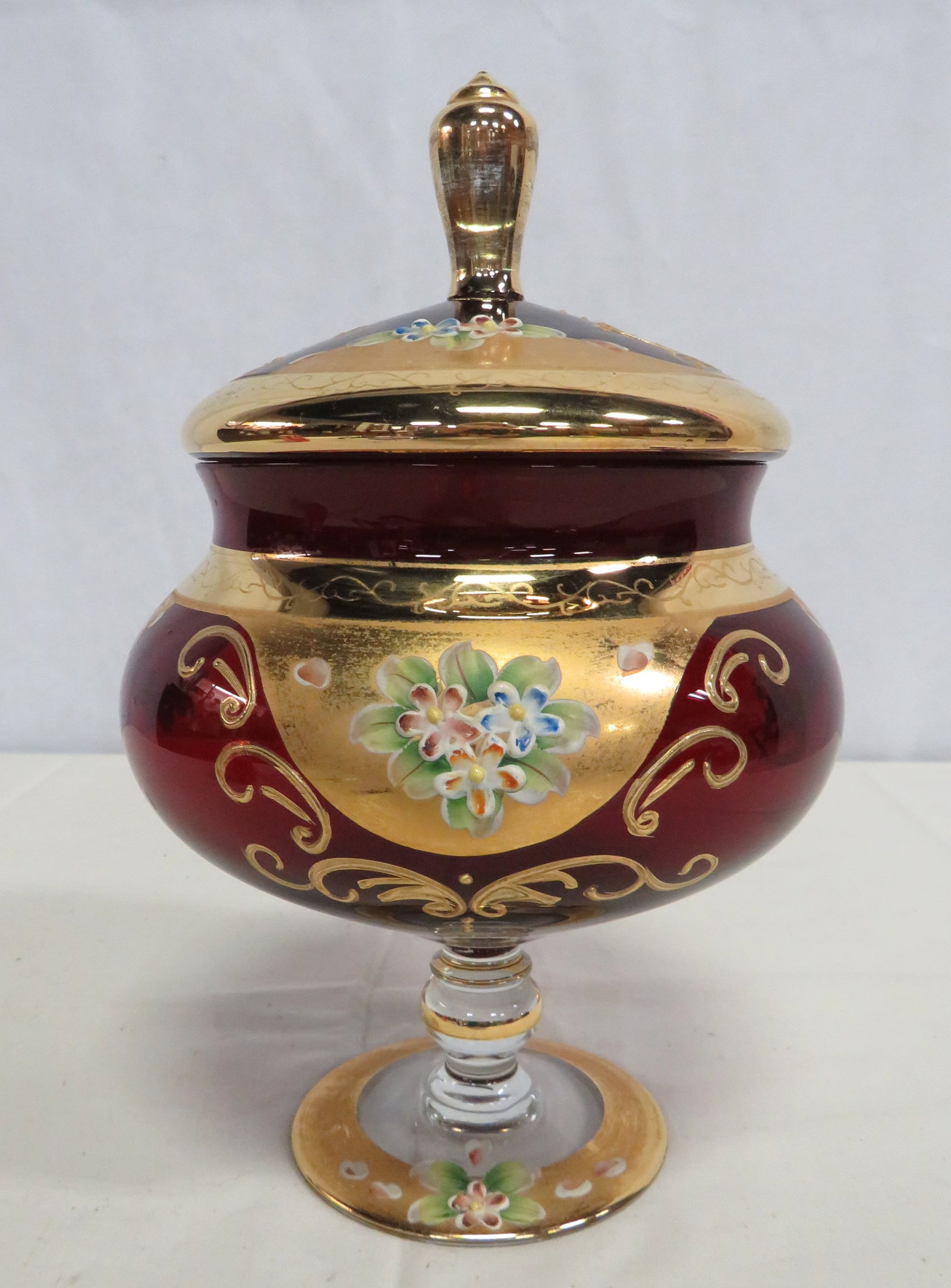 Vintage Venetian Enameled Lidded Ruby Glass Jar (1 of 3)