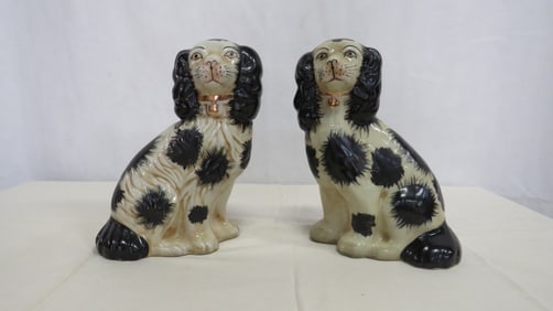 2 Vintage Staffordshire Style Porcelain Dogs